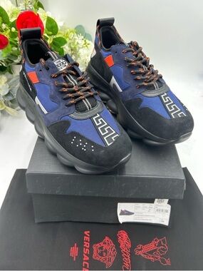 Men’s Versace chain reaction sneakers, suede/leather size 46/13 made in Italy